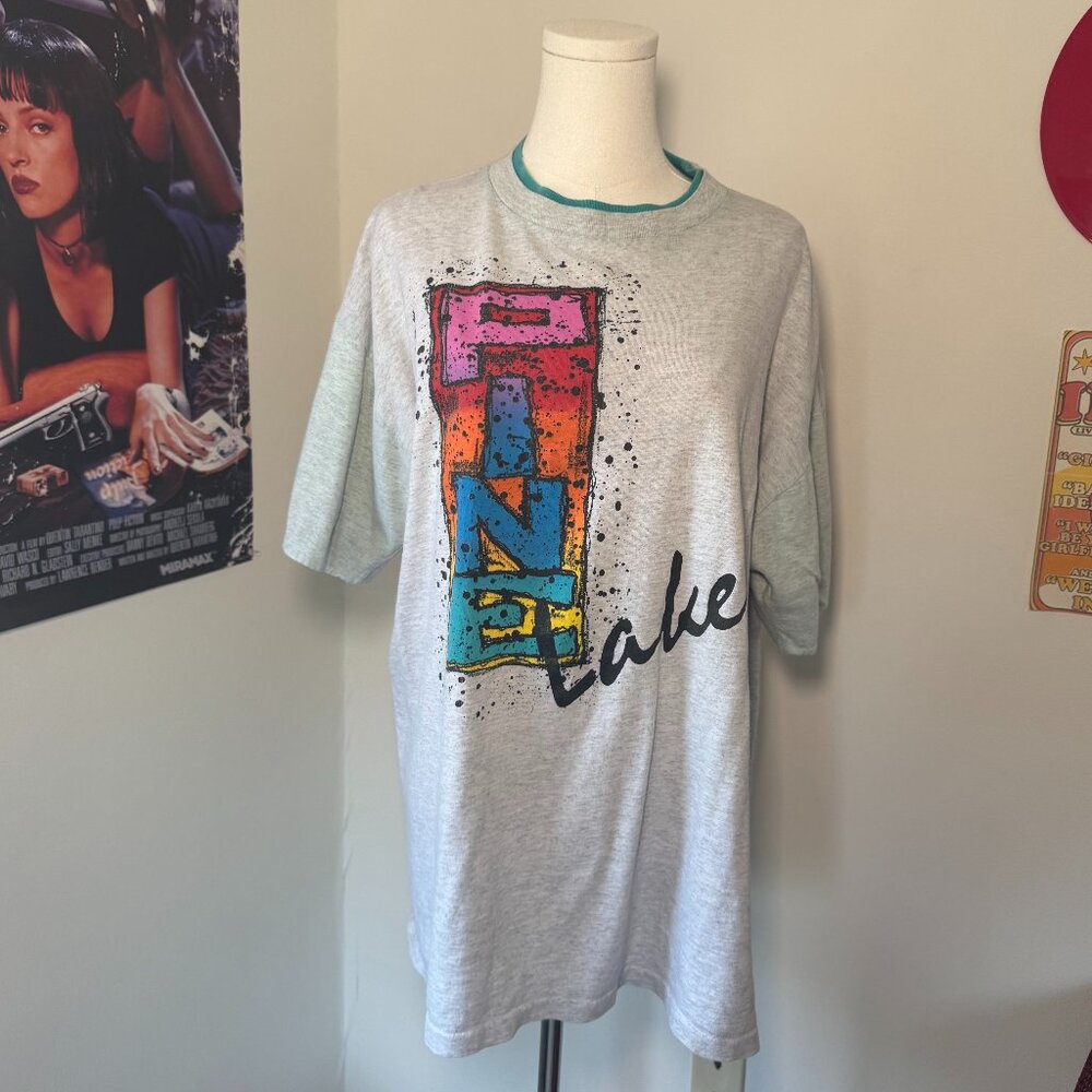 Vintage Premier Sportsware Pine Lake Neon Graphic Double Color Fabric T Shirt